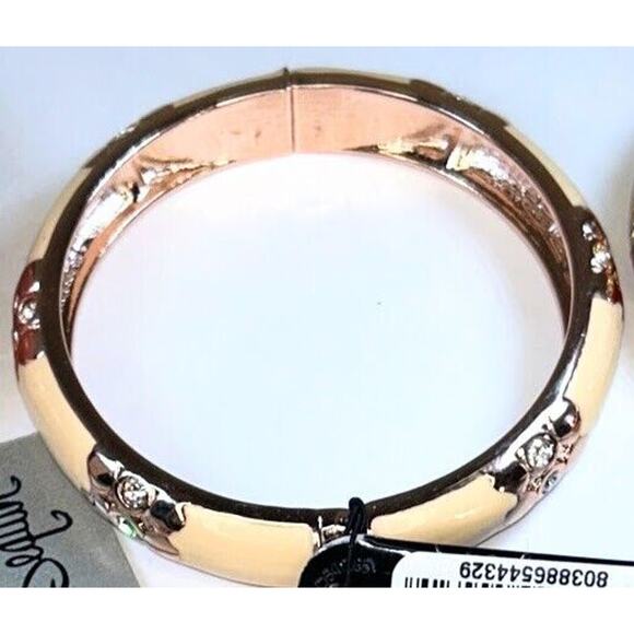 Clamper Bangle Bracelet Nordstrom Aqua Cream Gold Tone 7" Rhinestones Hinged - Picture 3 of 5